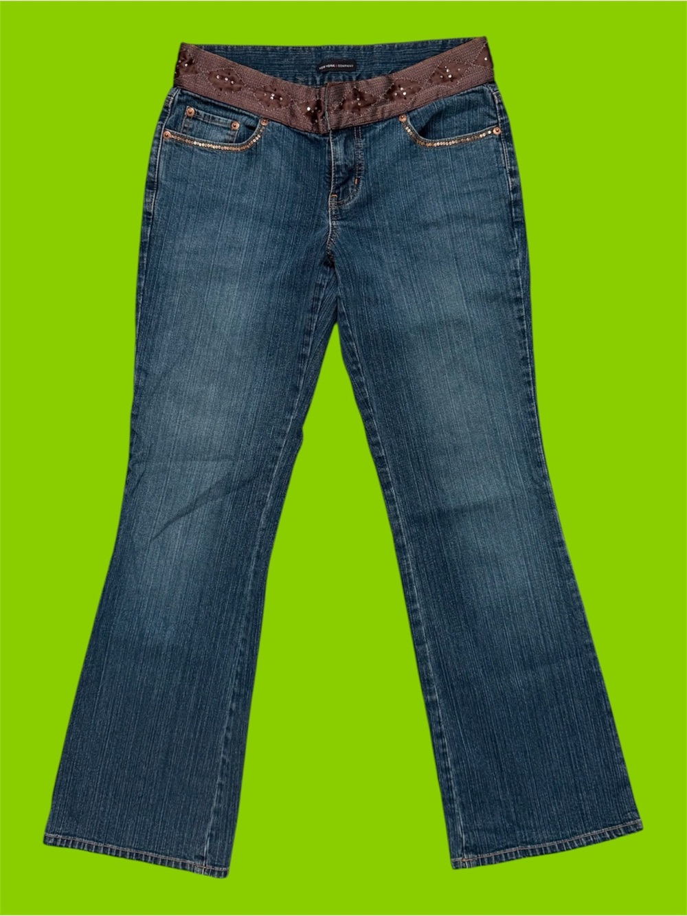 New York & Company Y2K Beaded Waistband Bootcut Jeans